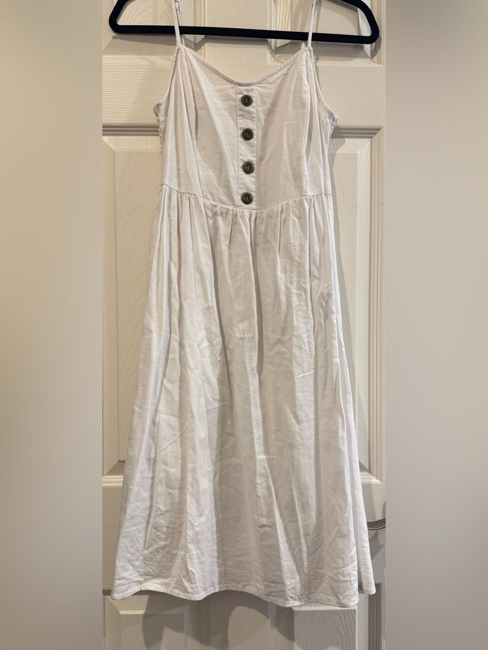 Stella Tweed White Sleeveless Dress with Brown Buttons